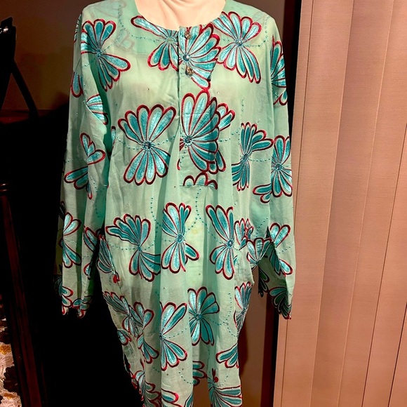 African Men's Clothing Traditional 2 Piece Embroidered Suit Shirt Pants - Picture 5 of 7